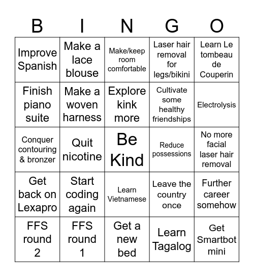 New Year’s Bingo Card