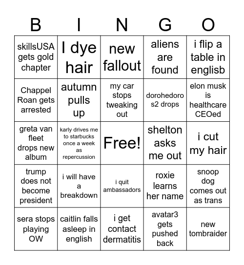 kinsey bingo 2025 Bingo Card