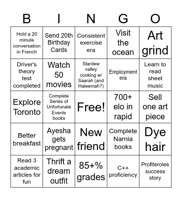 Alina's 2025 Bingo Card