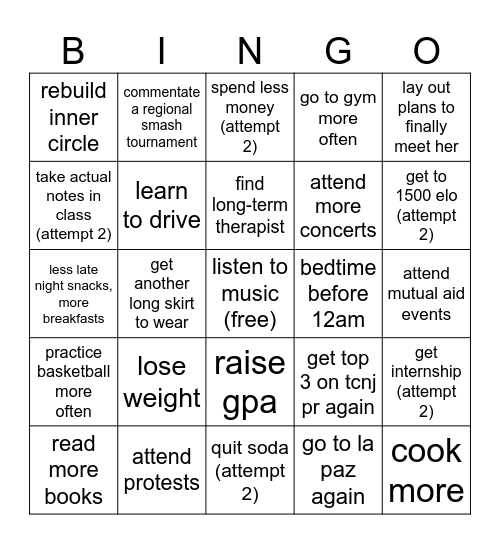 resolutions for 2025 Bingo Card