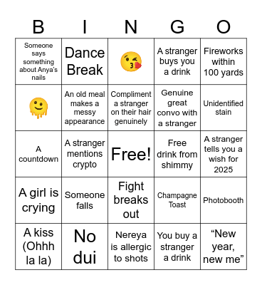 Shimmy Slosh 2024 Bingo Card