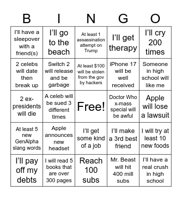 2025 Bingo Card Bingo Card