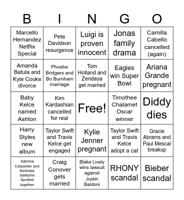 2025 BINGO (POP CULTURE VERSION) Bingo Card