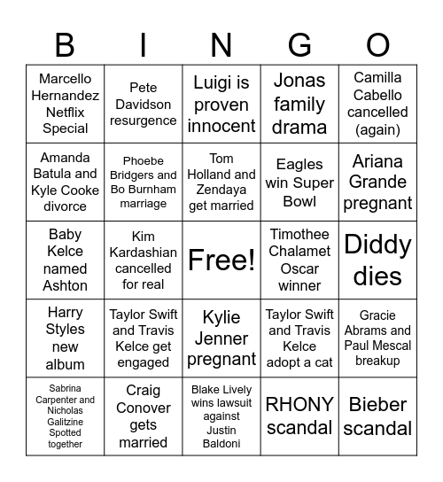 2025 BINGO (POP CULTURE VERSION) Bingo Card