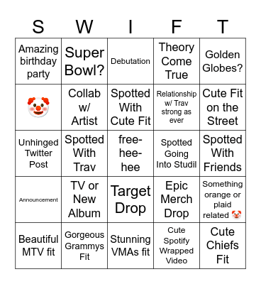 Taylor Swift in 2025 Bingo Card