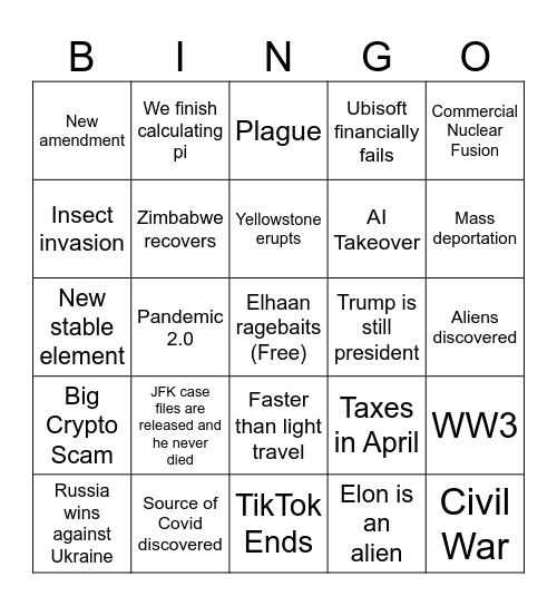 2025 Bingo Card