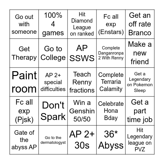 2025 Goal Bingo Card