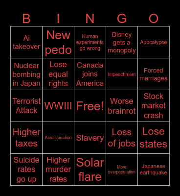 2025 Disaster Bingo Card