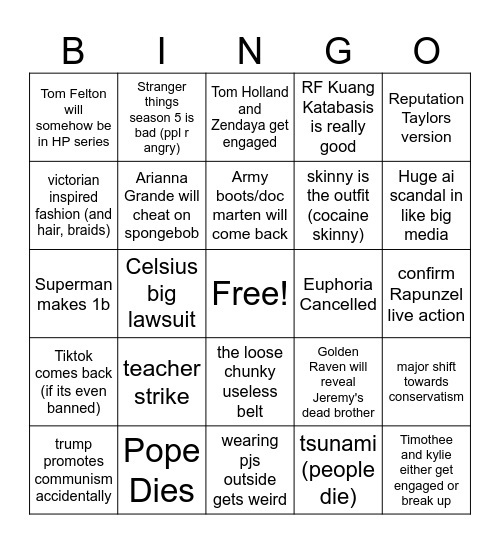 2025 Bingo Card