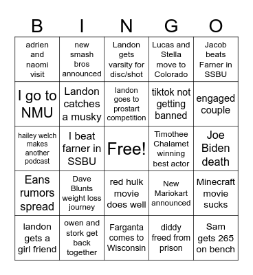 new year Bingo Card