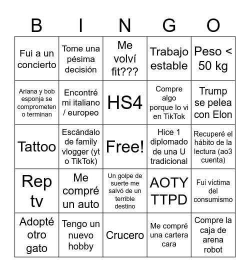 Caro’s 2025 Bingo Card