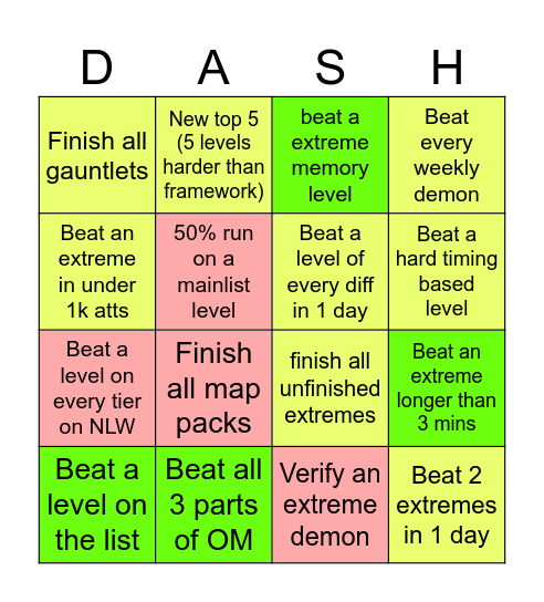GD 2025 Dash Bingo Card