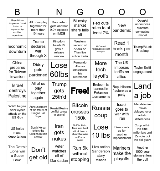 2025 Bingo! Bingo Card