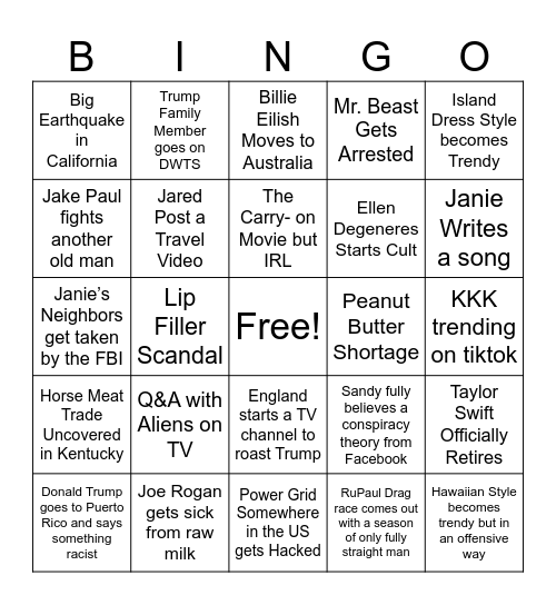 2025 Bingo Card