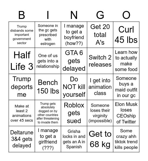 2025 Bingo (Harry edition) Bingo Card