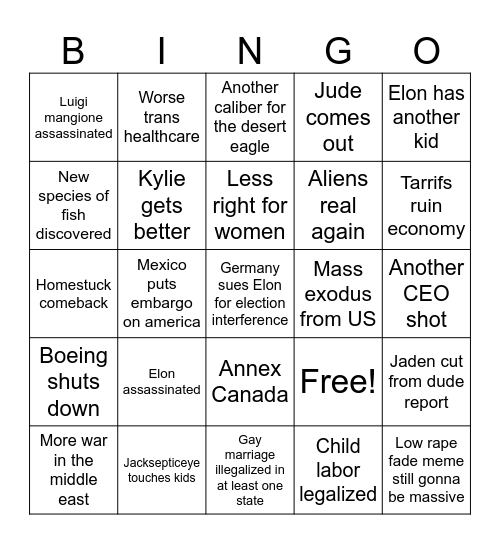 2025 bingo Card