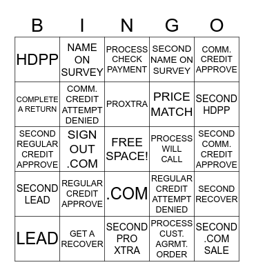 CASHIER BINGO Card