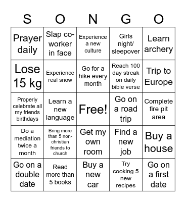 Sophie's 2025 Bingo Card