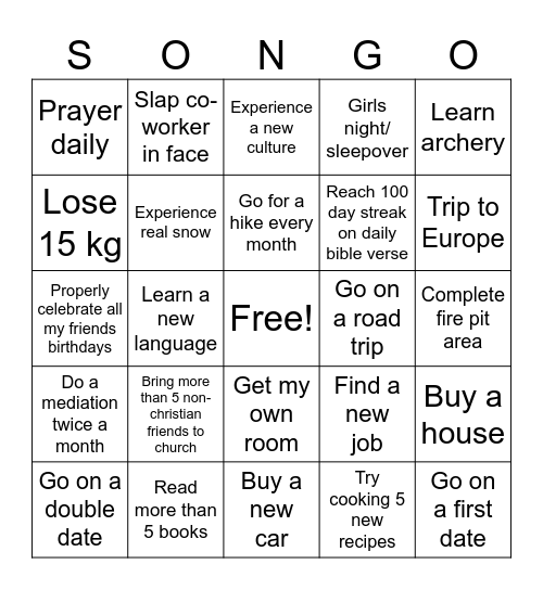 Sophie's 2025 Bingo Card