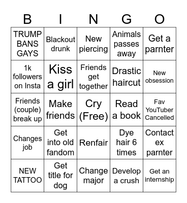 2025 New Year's Resolutions Bingo Card