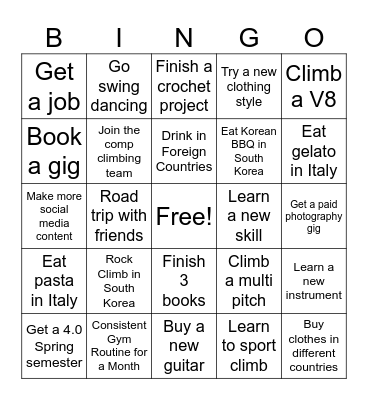 New Year’s Bingo Card