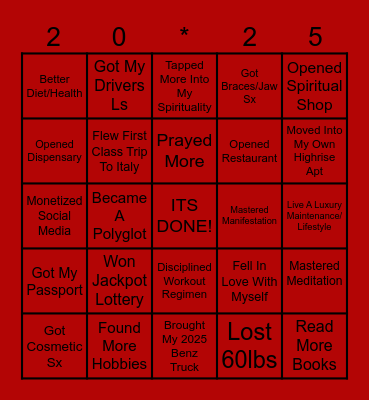 My New Life Bingo Card