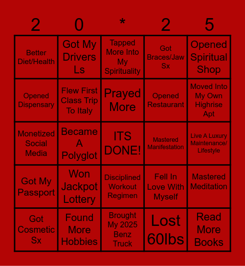 My New Life Bingo Card