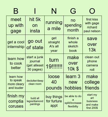 2025 resolution Bingo Card