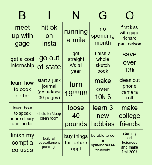 2025 resolution Bingo Card