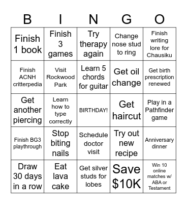 NEW YEARS BINGO Card
