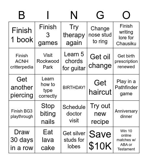 NEW YEARS BINGO Card