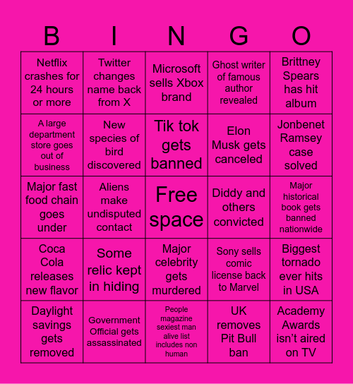 2025 Bingo Card