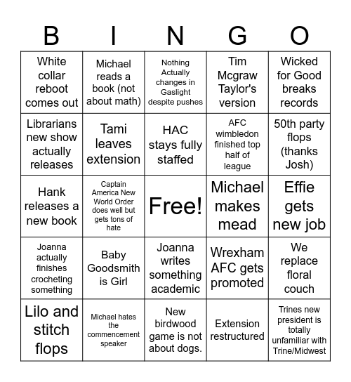 Joanna's 2025 Bingo Card