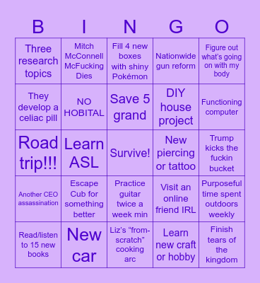 Liz’s 2025 Bingo Card