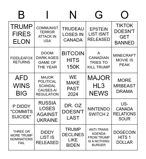 2025 Bingo Card