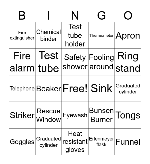 Safety Bingo Card