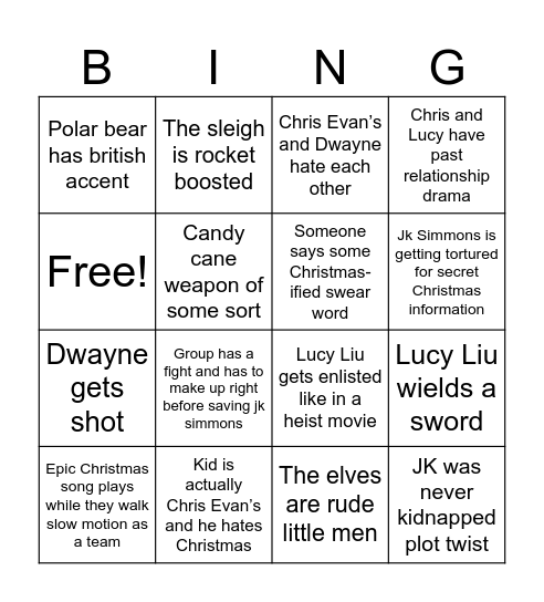 Red One Bingo Card