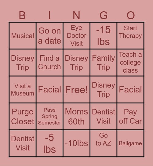 2025 Goals Bingo Card