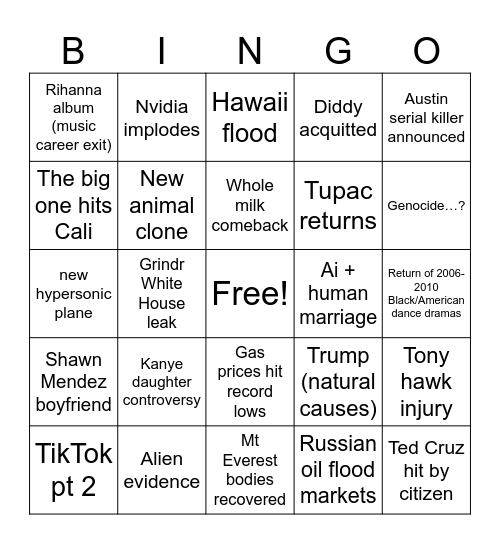 Adrian’s 2025 Bingo Card
