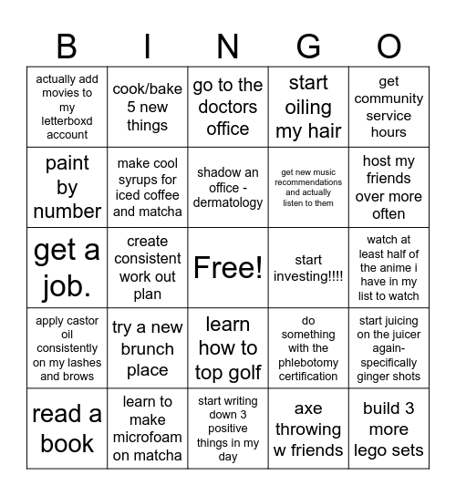 2025 goals Bingo Card