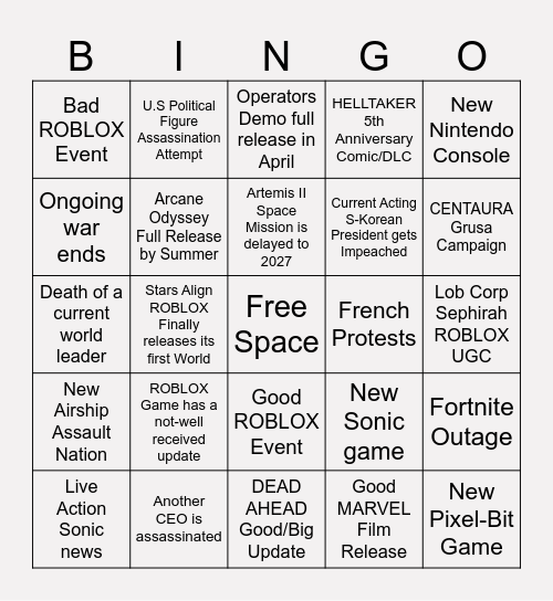 Bingo 2025 Bingo Card