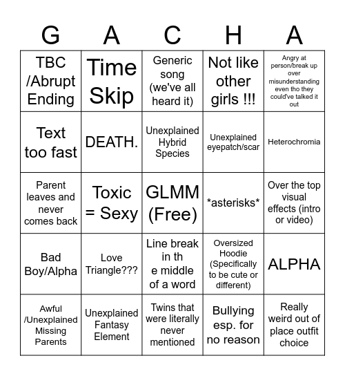 Gacha Life Bingo Card