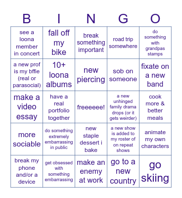 elizas 2025 bingo Card