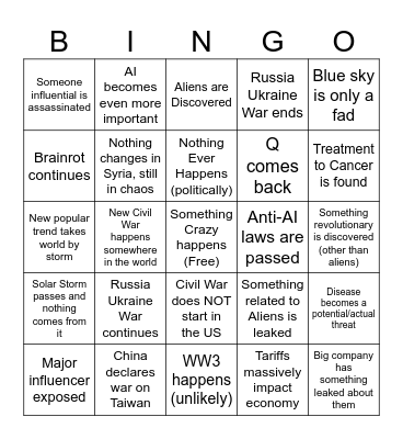 2025 Bingo Card Bingo Card