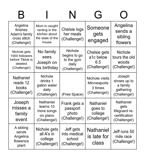 Family Bingo Card