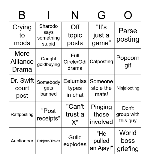 Dreamscythe Drama Channel Bingo Card