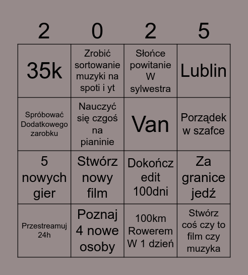 Co robimy w tym roku Bingo Card