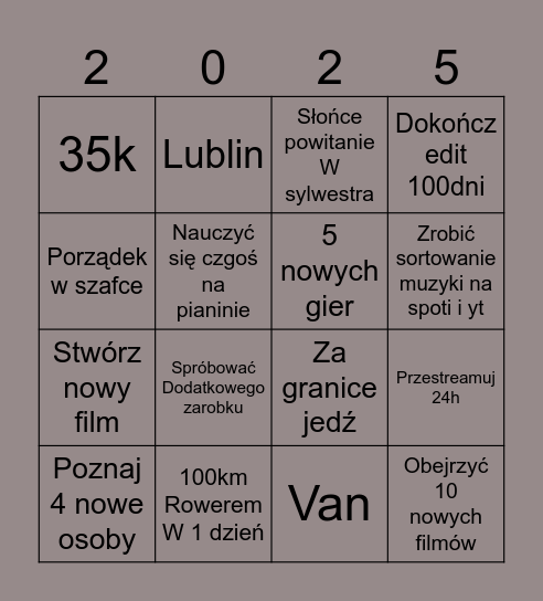 Co robimy w tym roku Bingo Card