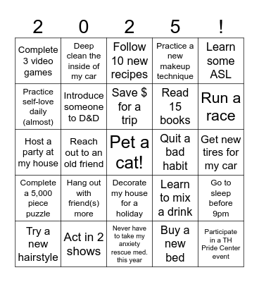 Kendall's 2025 Bingo Card