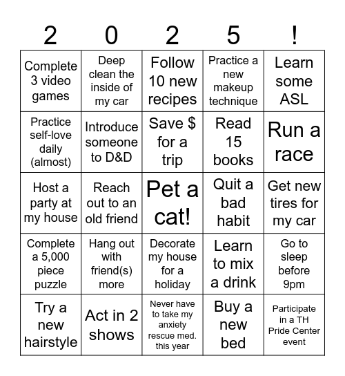 Kendall's 2025 Bingo Card